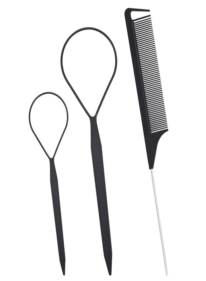 Quacc 3 PCS Hair Styling Tool Set Topsy Tail Hair Tools with Tail Comb (Black) - Image 1